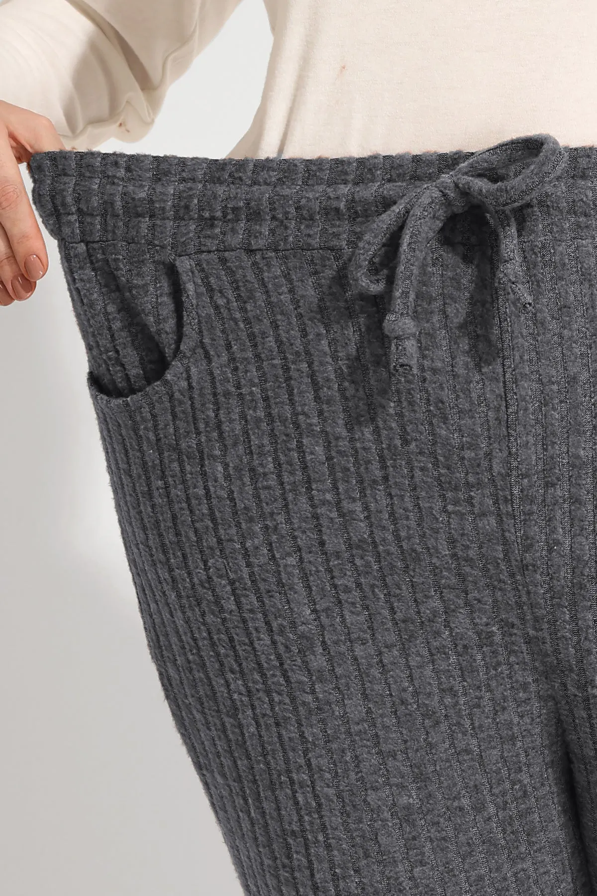 Texture Velvet Drawstring Elastic Waist Pocket Pants