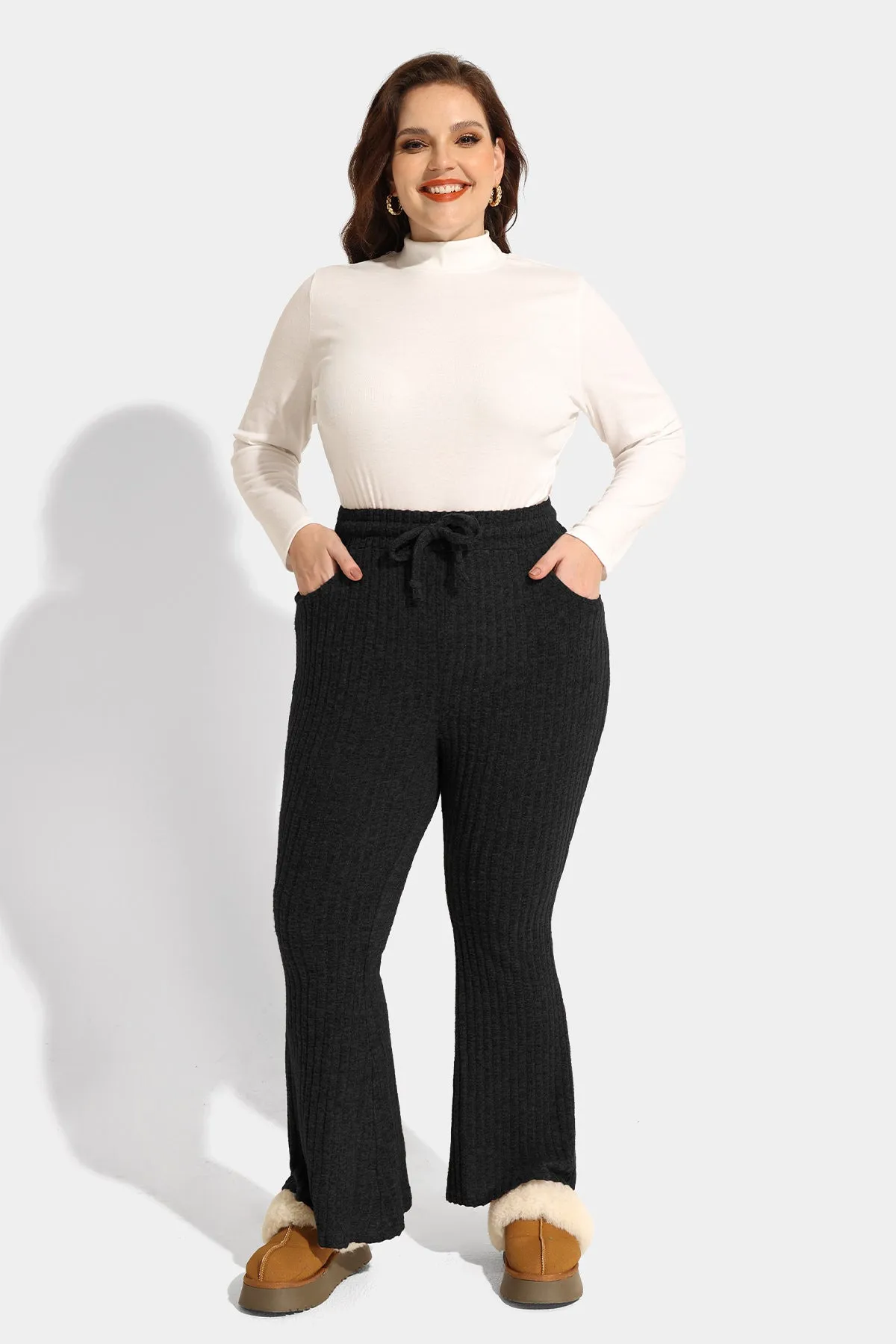 Texture Velvet Drawstring Elastic Waist Pocket Pants