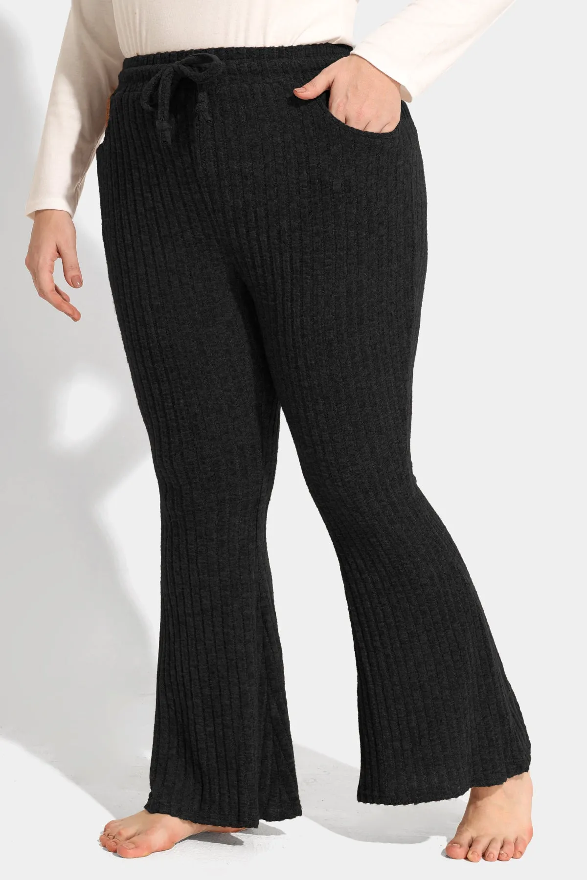 Texture Velvet Drawstring Elastic Waist Pocket Pants