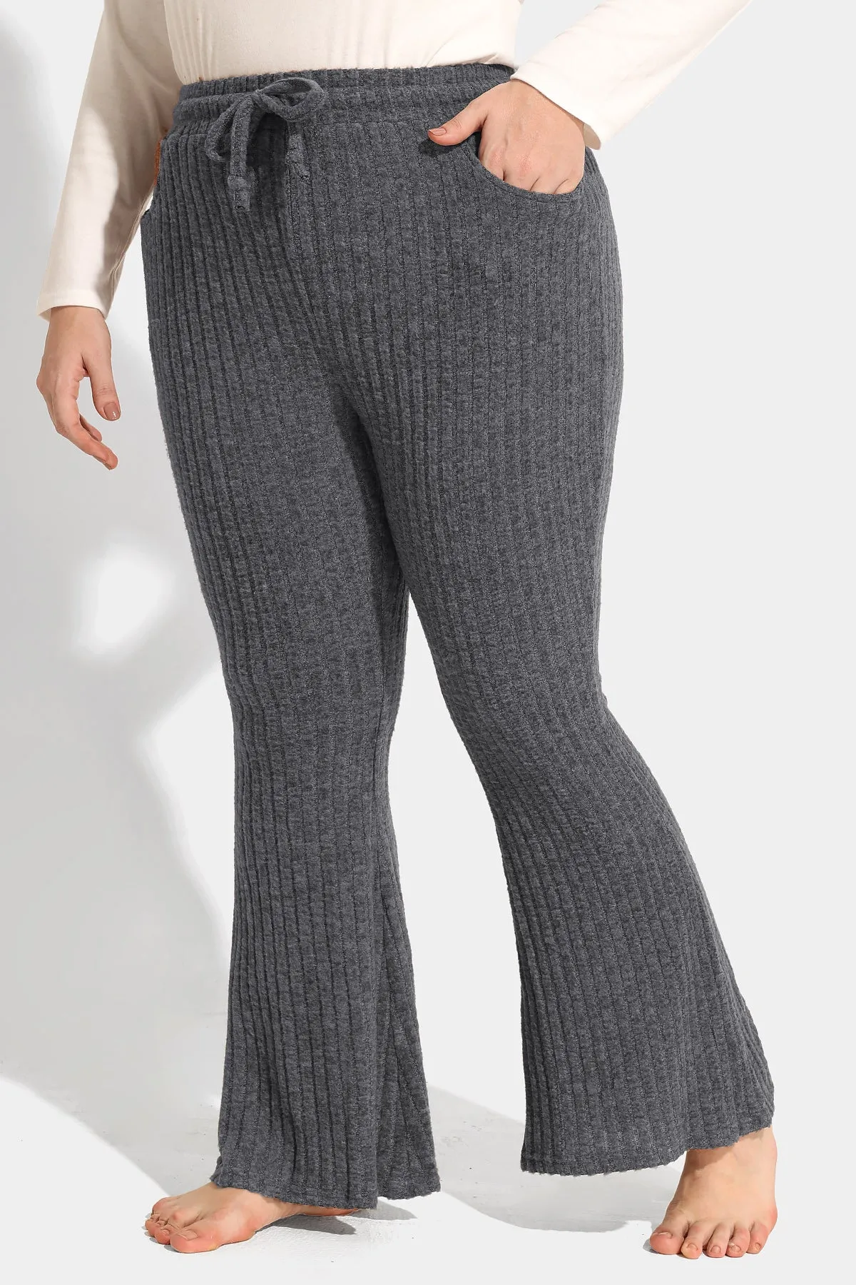 Texture Velvet Drawstring Elastic Waist Pocket Pants