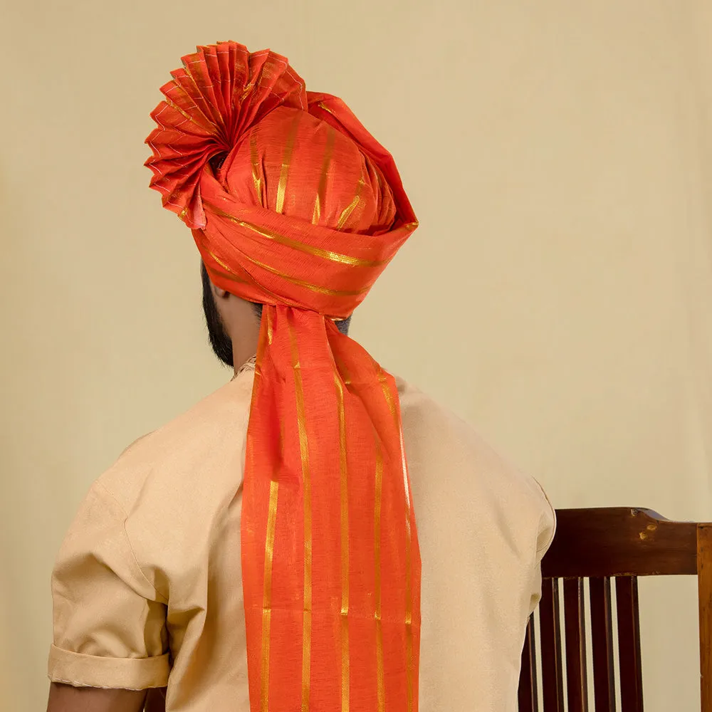 Unstitched Polyester Orange Stripes Pheta
