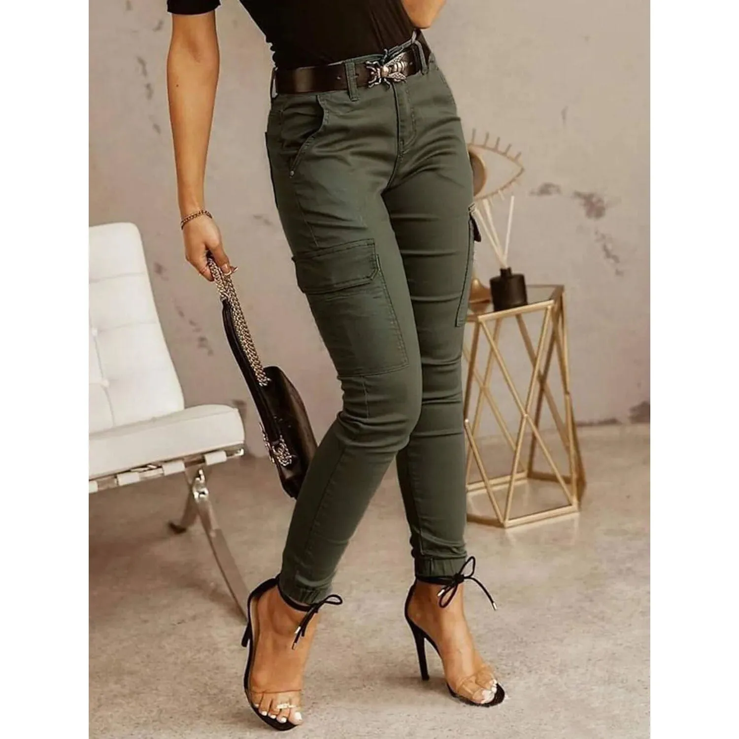Women's Basic Essential Casual Sporty Tactical Cargo Trousers