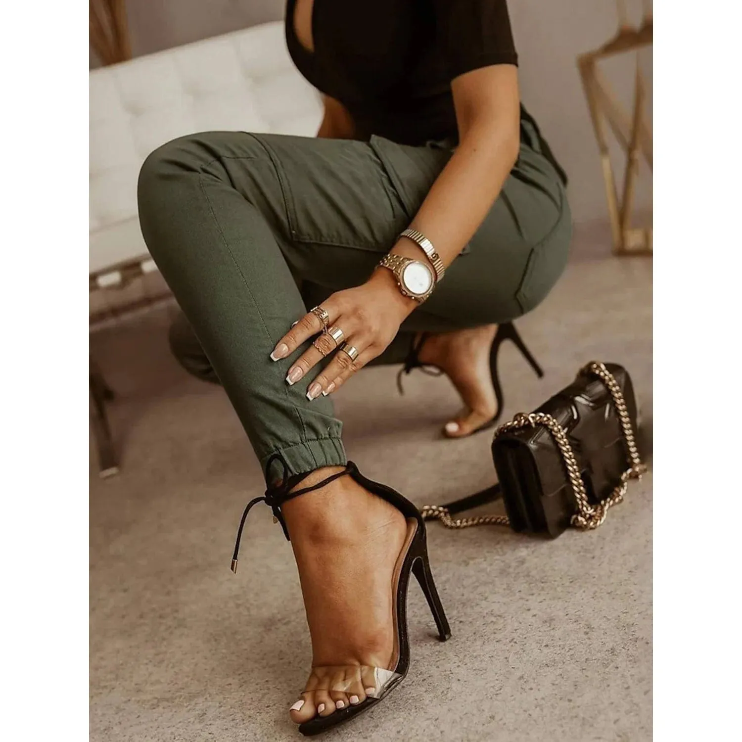Women's Basic Essential Casual Sporty Tactical Cargo Trousers